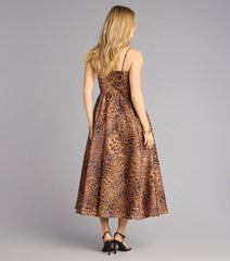 Misha Leopard Corset Midi Formal Dress