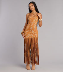 Willa Western Faux Suede Fringe Dress