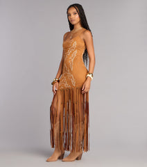 Willa Western Faux Suede Fringe Dress