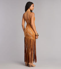 Willa Western Faux Suede Fringe Dress