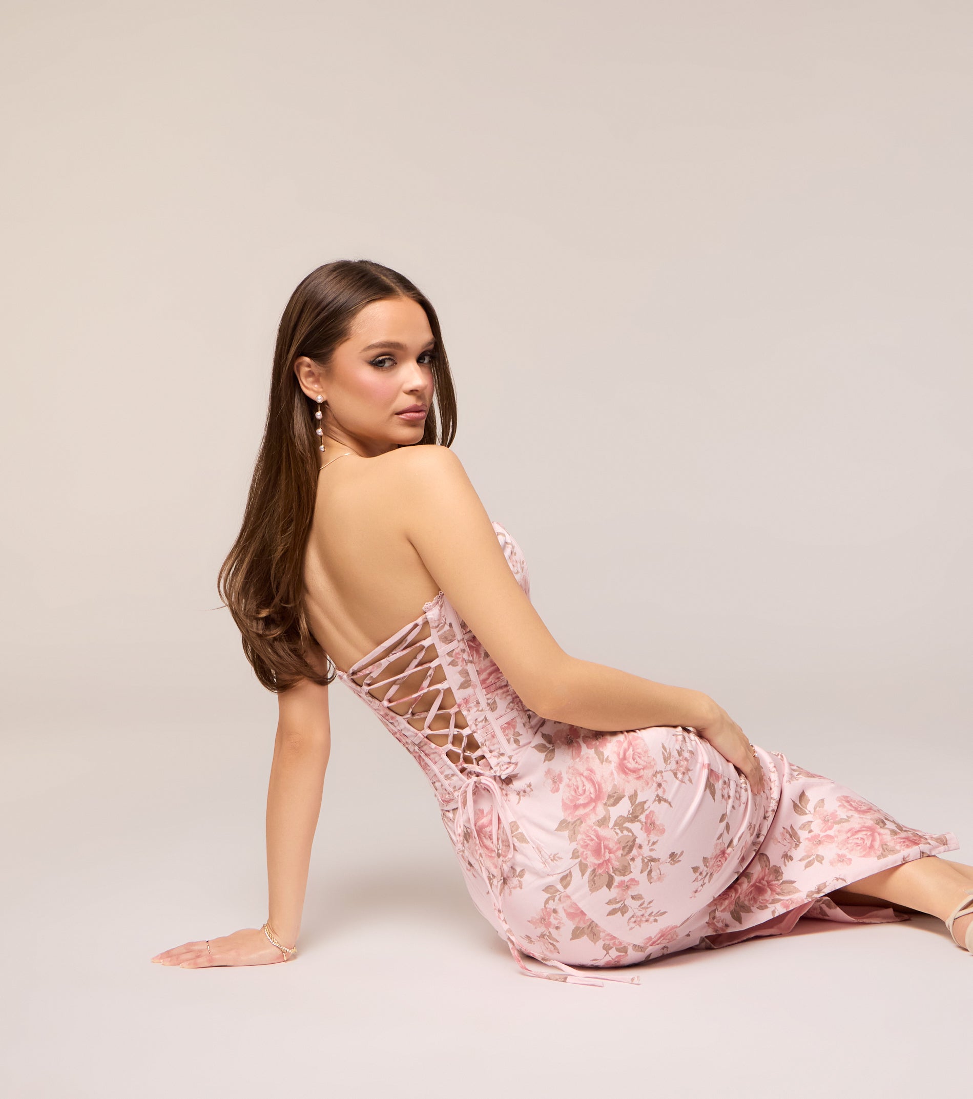 Harper Floral Corset Midi Formal Dress