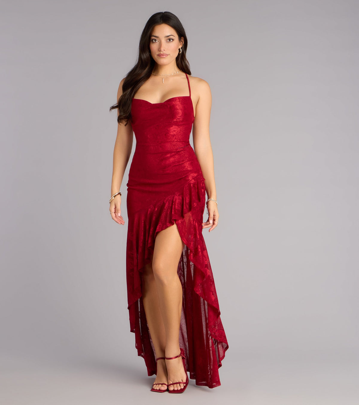 Kaia Square Halter Slit Formal Dress