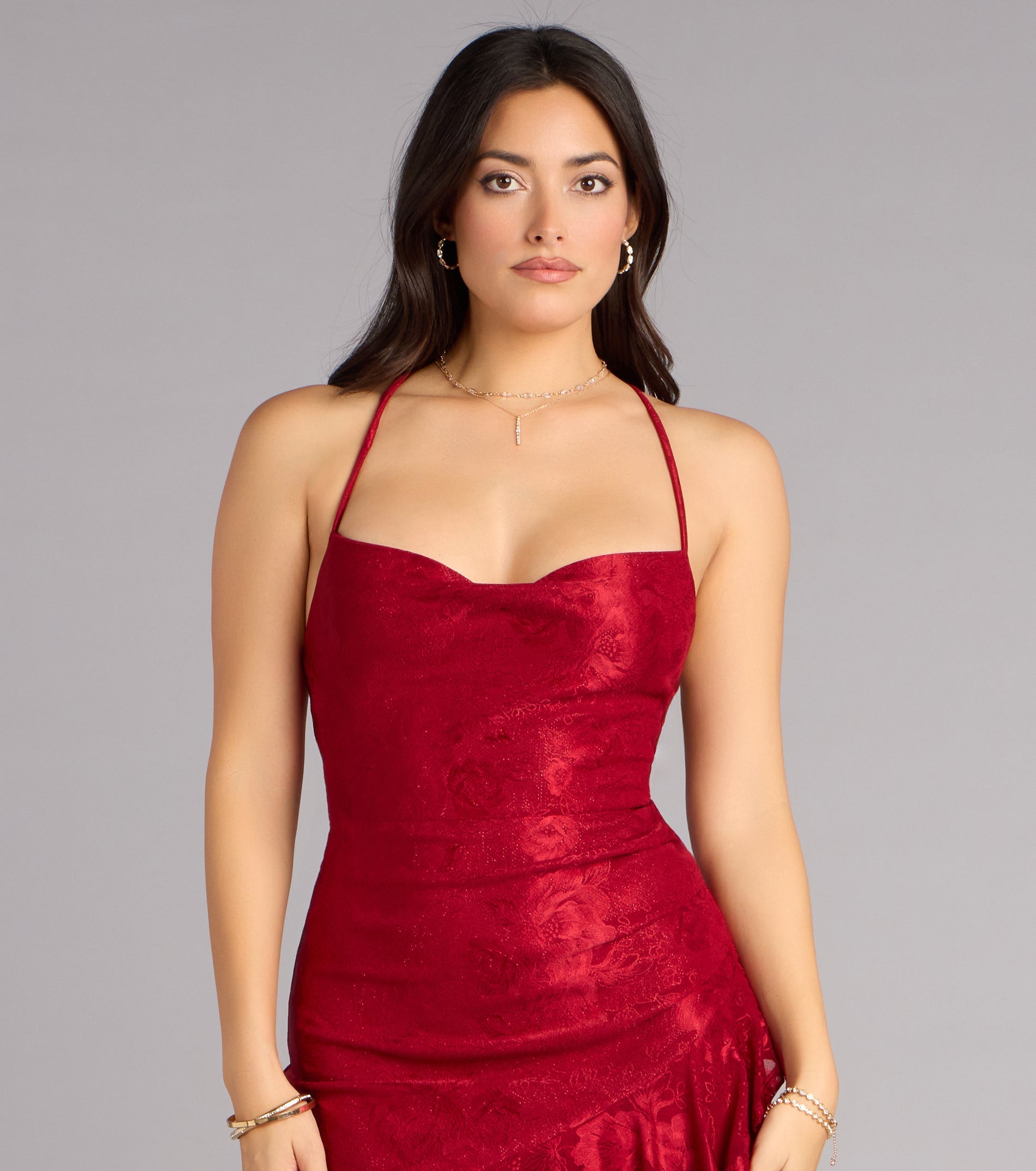 Kaia Square Halter Slit Formal Dress
