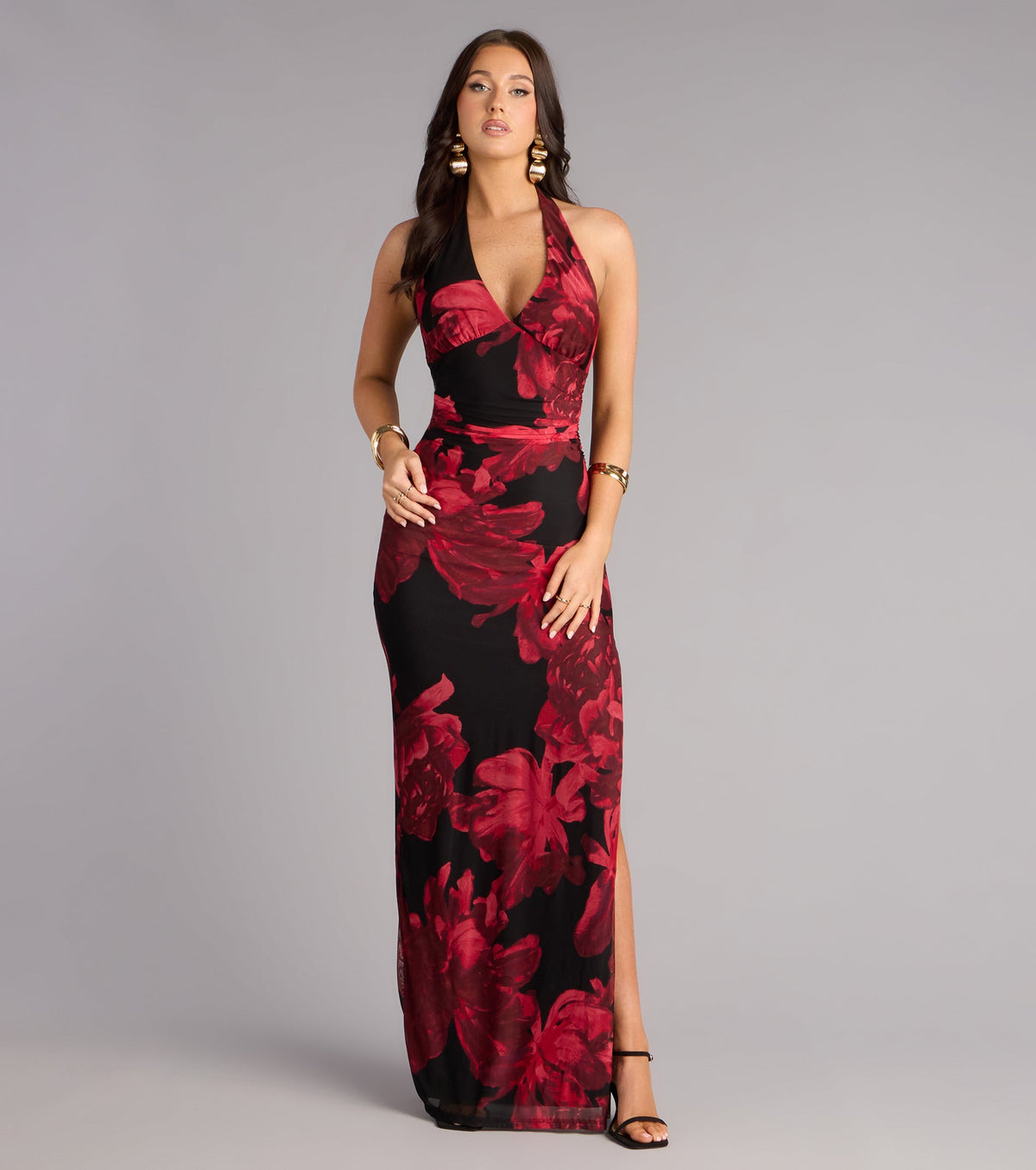 Parker Floral Mesh Slit Formal Dress