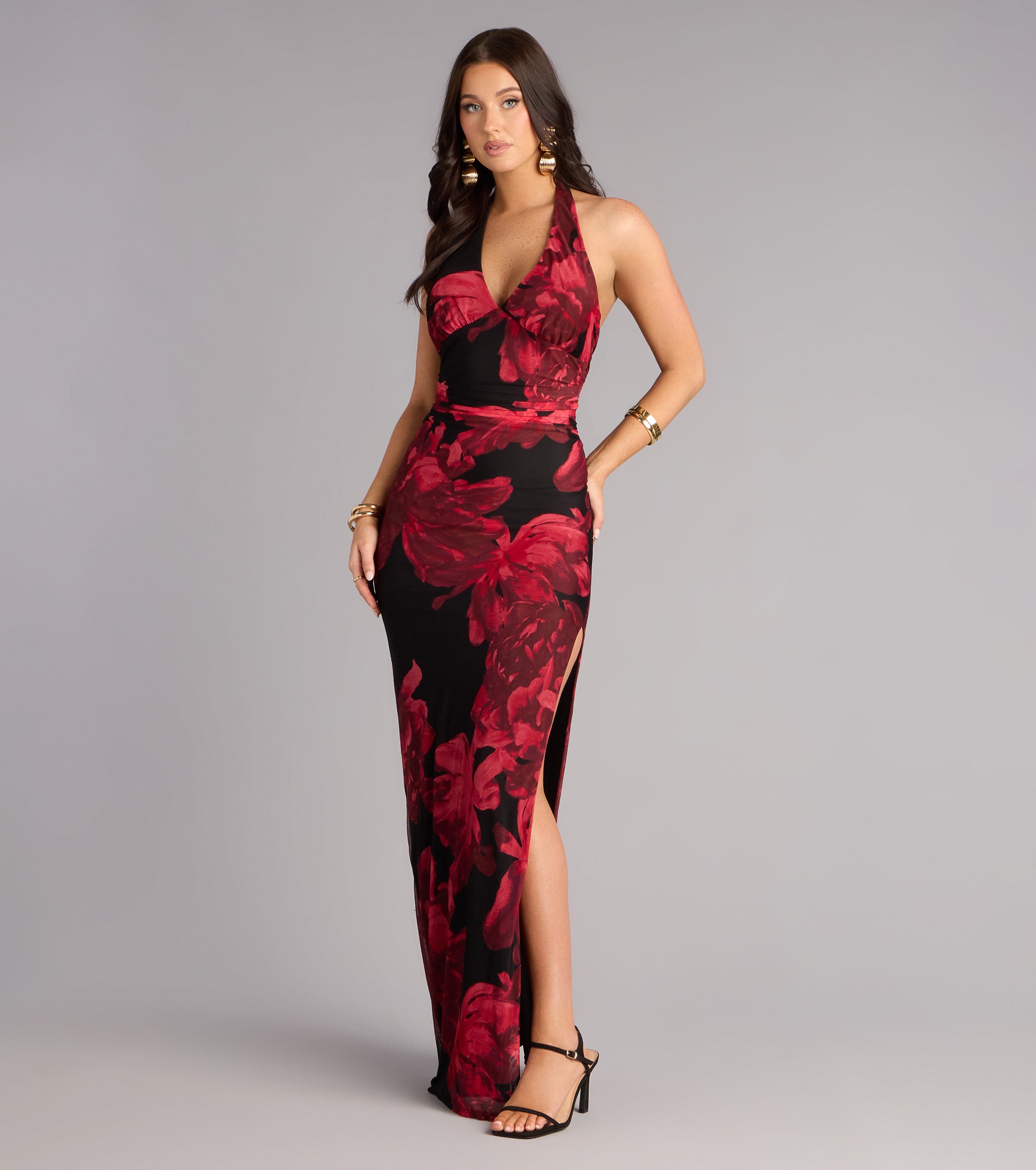 Parker Floral Mesh Slit Formal Dress