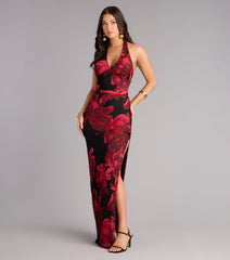 Parker Floral Mesh Slit Formal Dress