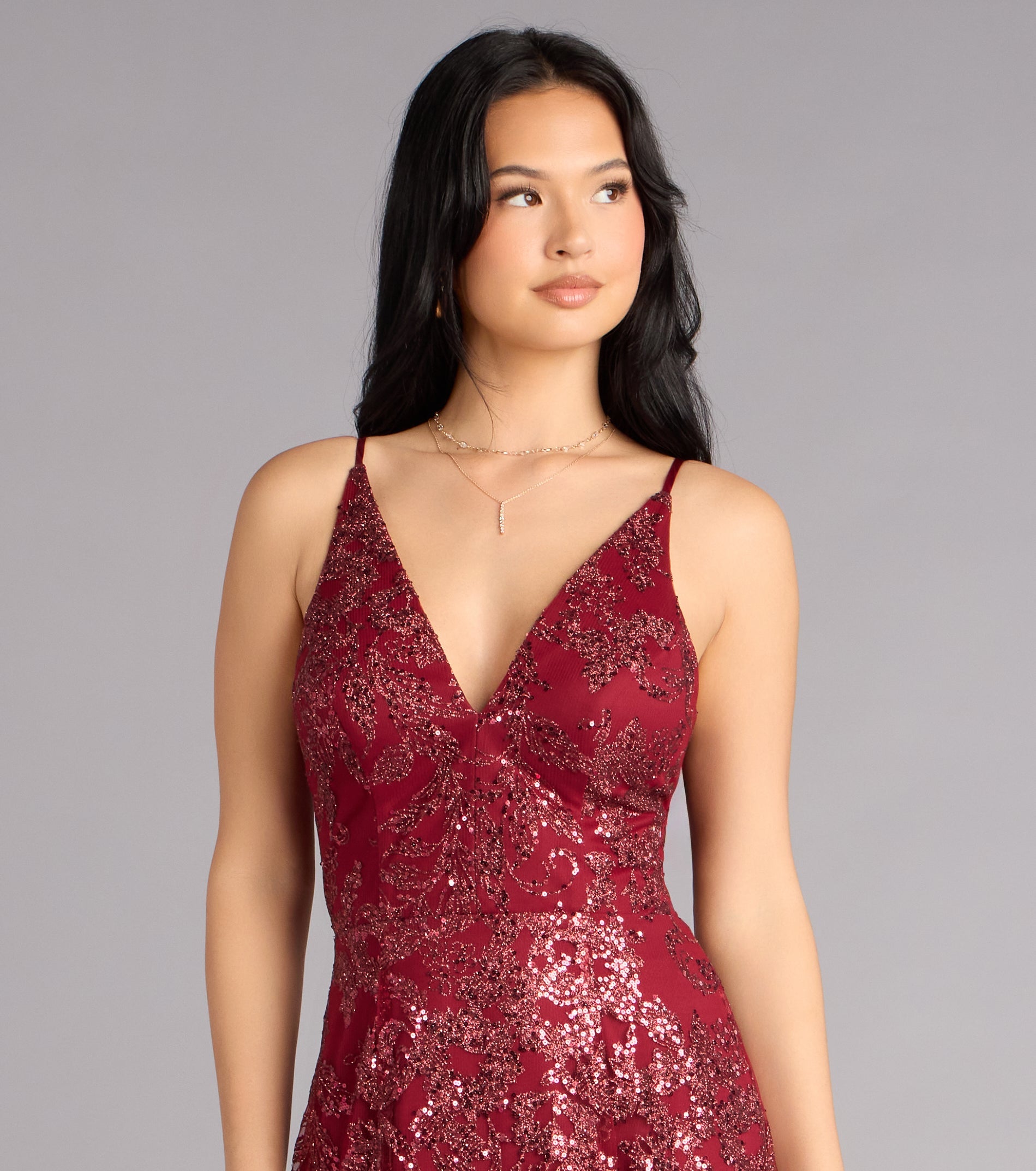 Myra Glitter Sequin Floral Mesh Mermaid Dress