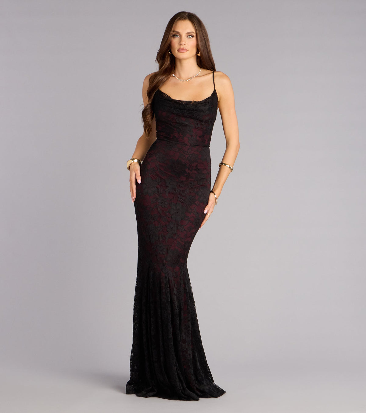 Ellianna Lace Cowl Neck Mermaid Dress