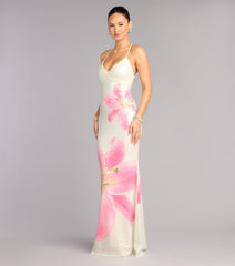 Maia Floral Print Sequin Mermaid Dress