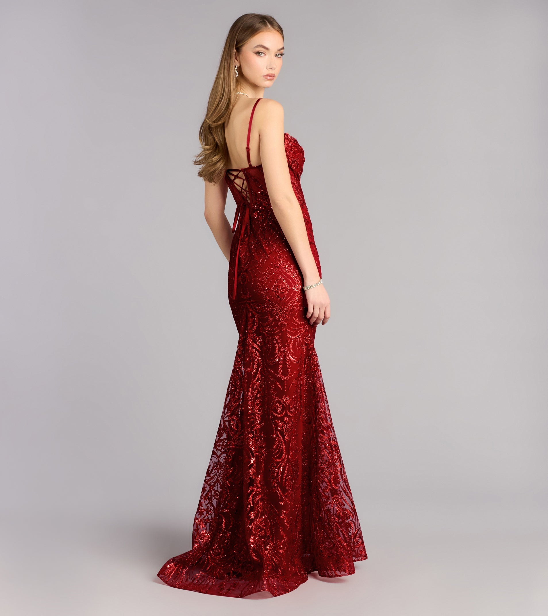 Anna Glitter Sequin Lace-Up Formal Dress