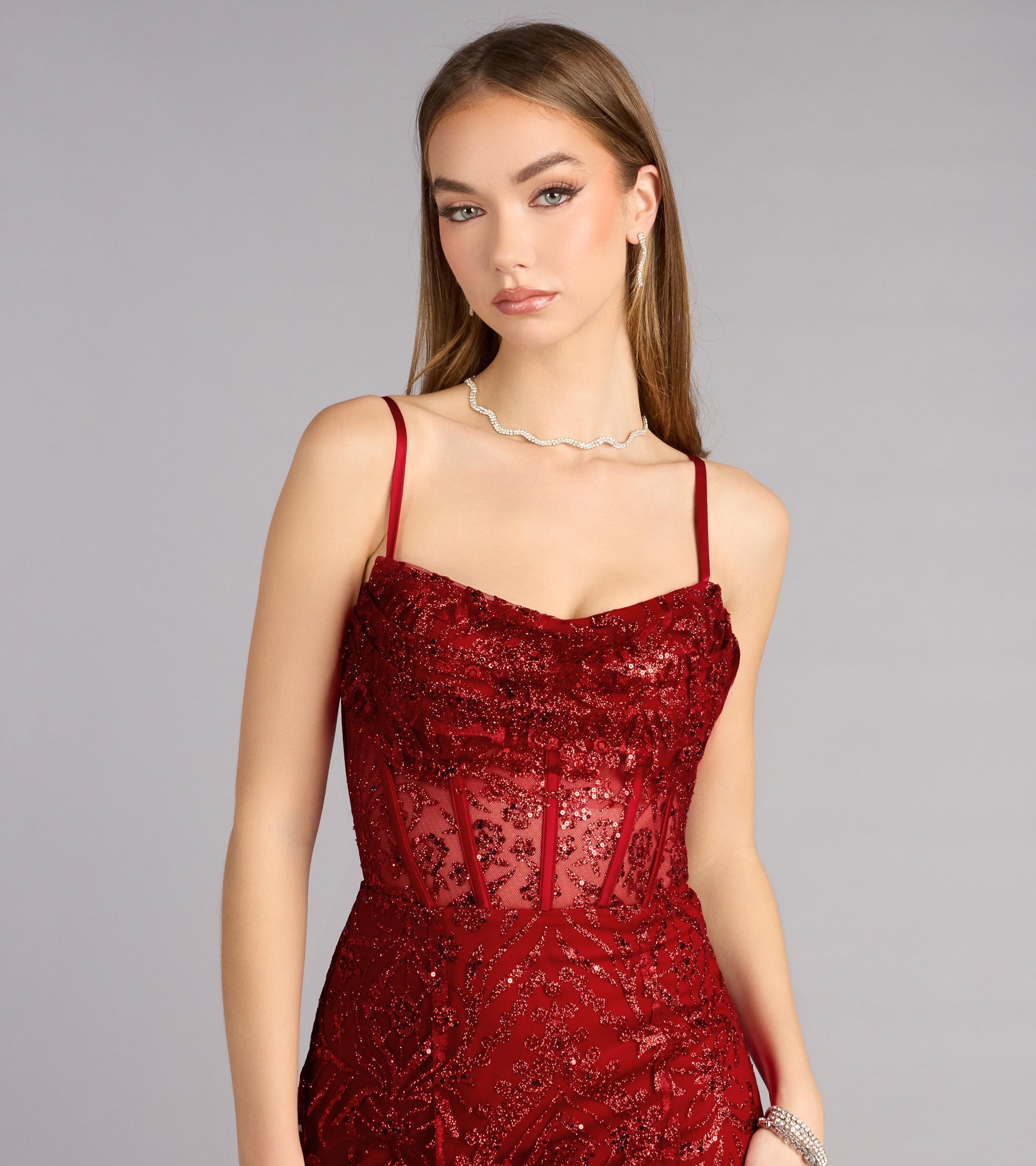 Anna Glitter Sequin Lace-Up Formal Dress