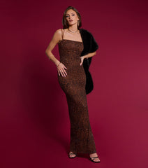 Kailey Leopard Bead Sequin Long Dress