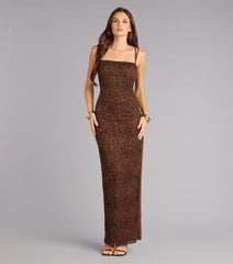 Kailey Leopard Bead Sequin Long Dress