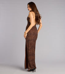 Kailey Leopard Bead Sequin Long Dress