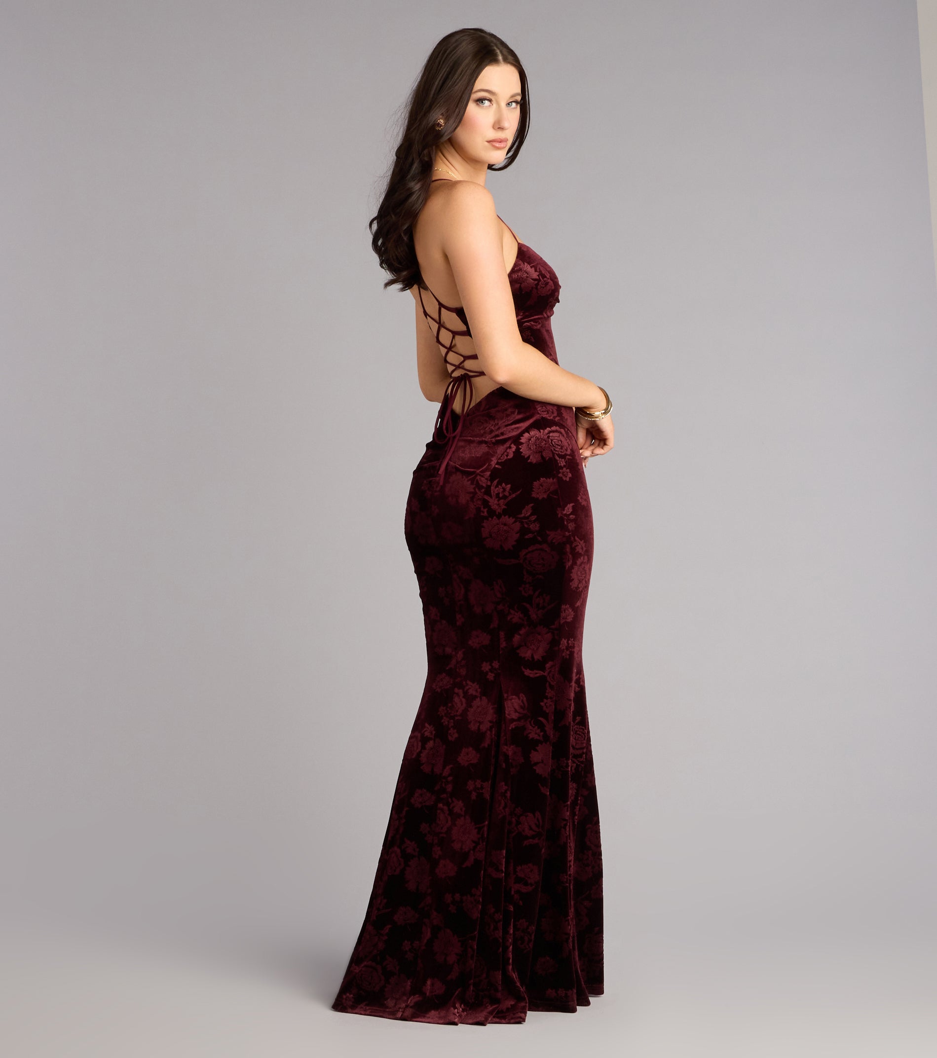 Mahalia Velvet Floral Lace-Up Formal Dress