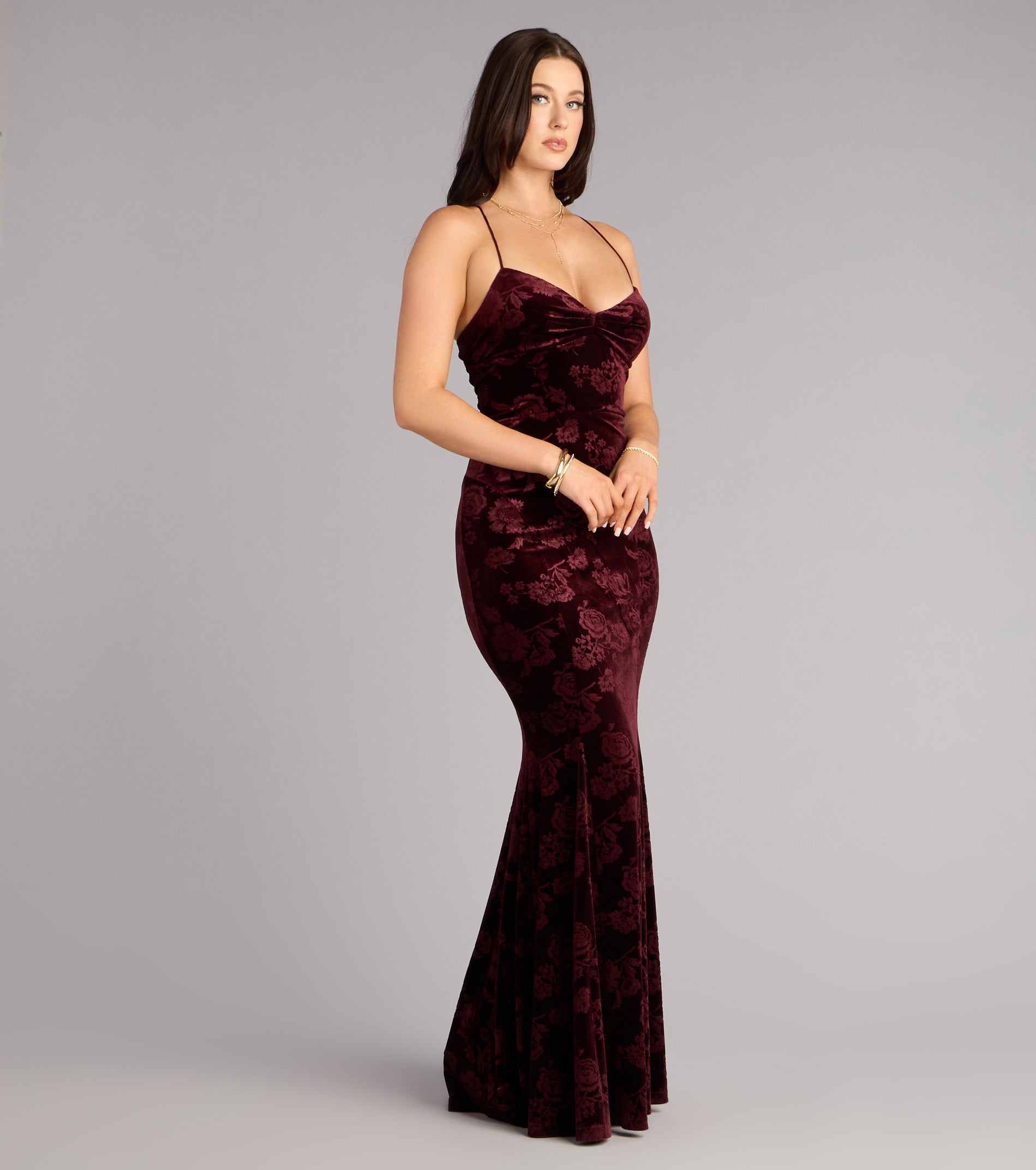 Mahalia Velvet Floral Lace-Up Formal Dress