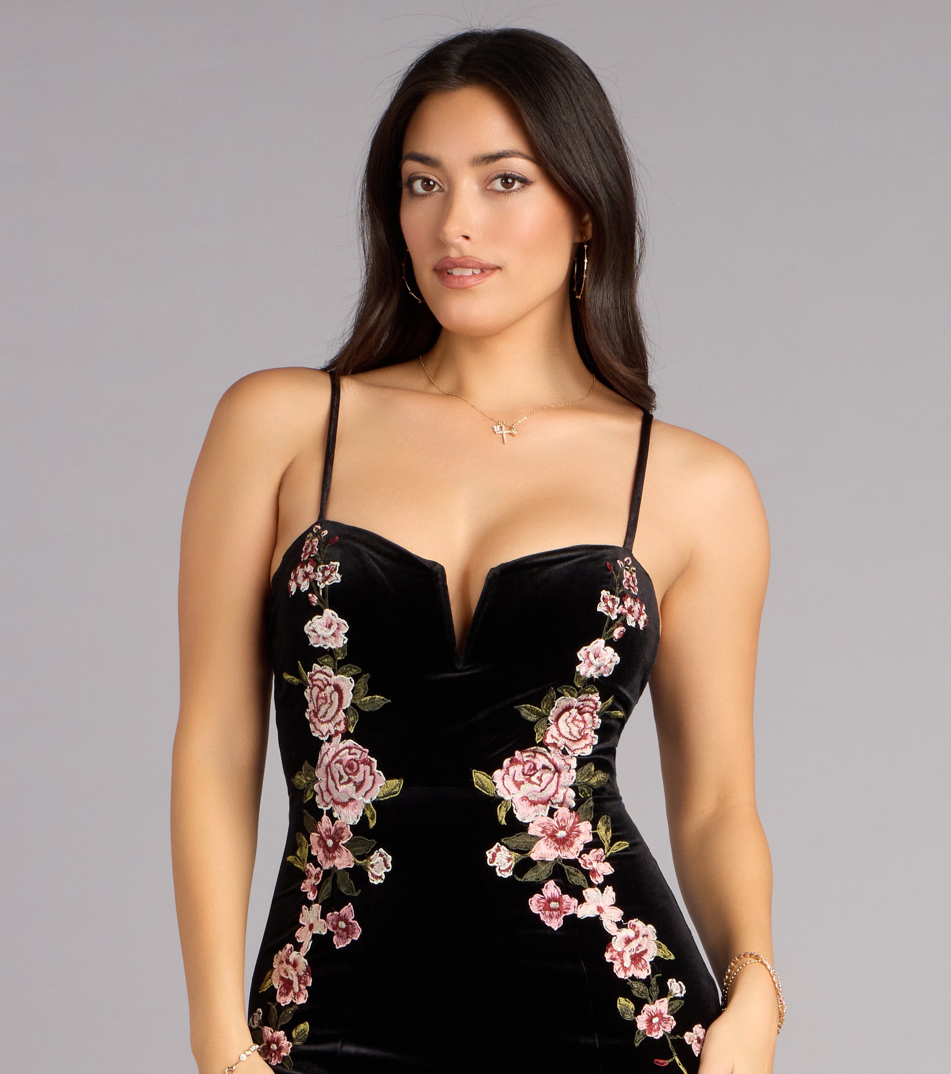 Mira Velvet Floral Appliqué Formal Dress