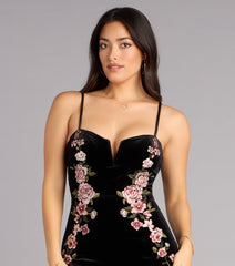 Mira Velvet Floral Appliqué Formal Dress