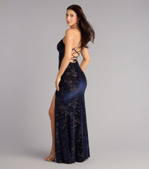 Bailee Velvet Pattern Lace-Up Formal Dress
