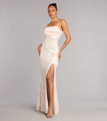 Fiona Floral Sequin Slit Formal Dress