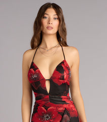 Christen Floral Rhinestone Mesh Formal Dress