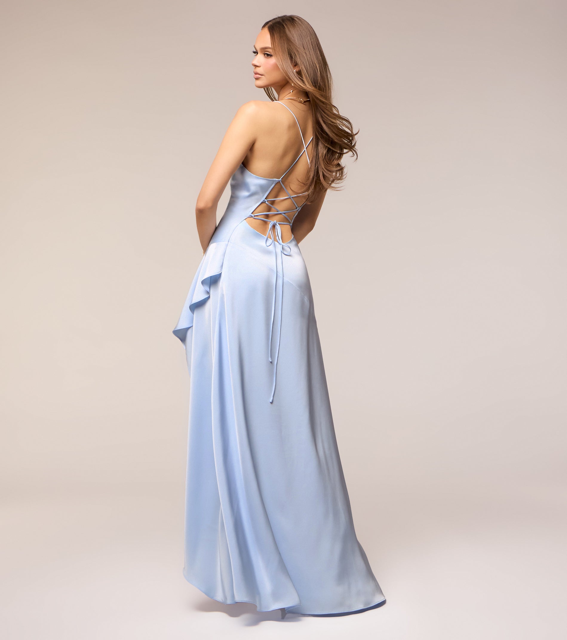 Jennie Satin A-Line Lace-Up Formal Dress