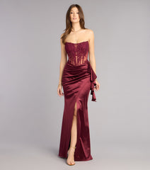 Sharon Floral Applique Satin Formal Dress