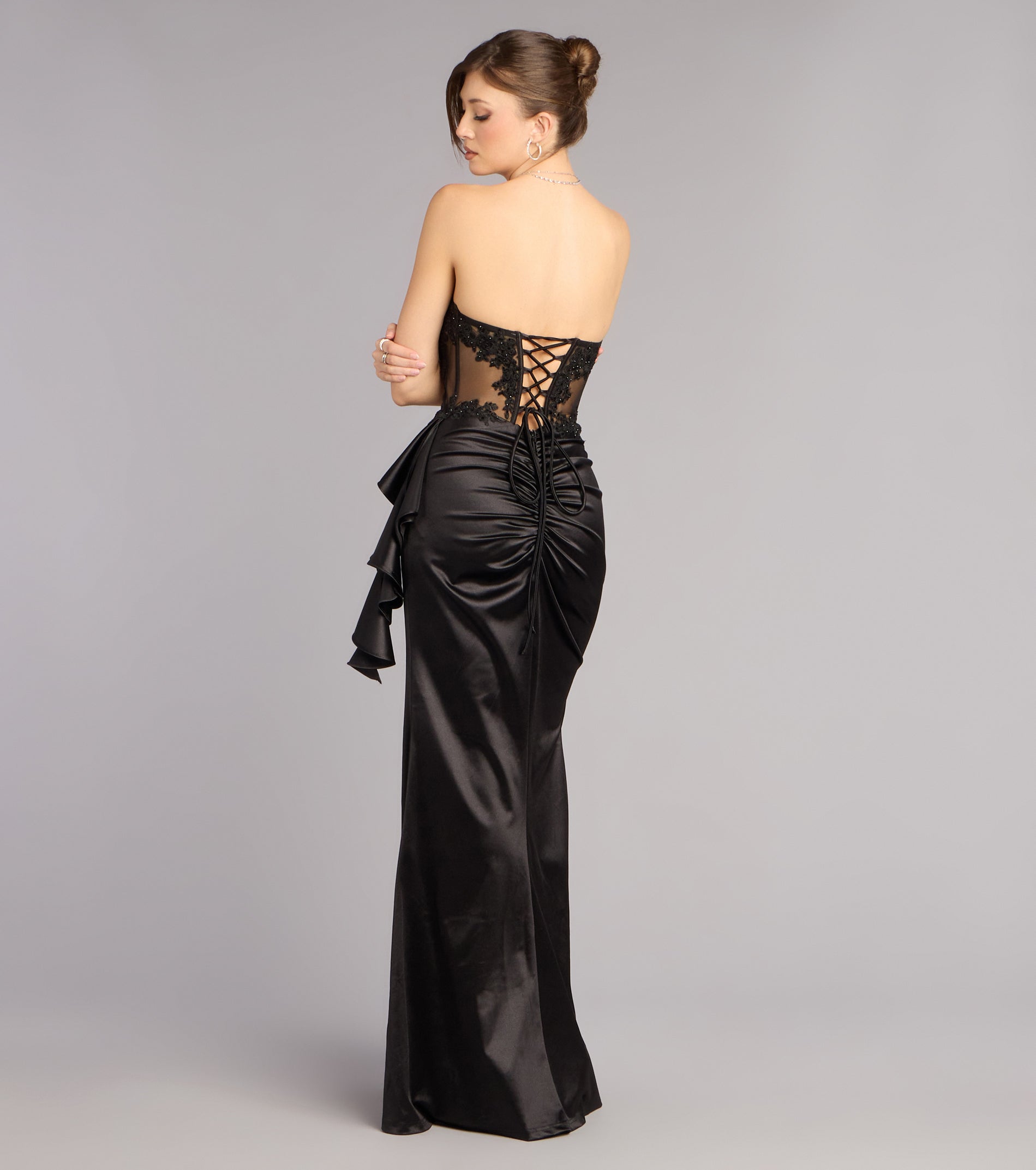Sharon Floral Applique Satin Formal Dress
