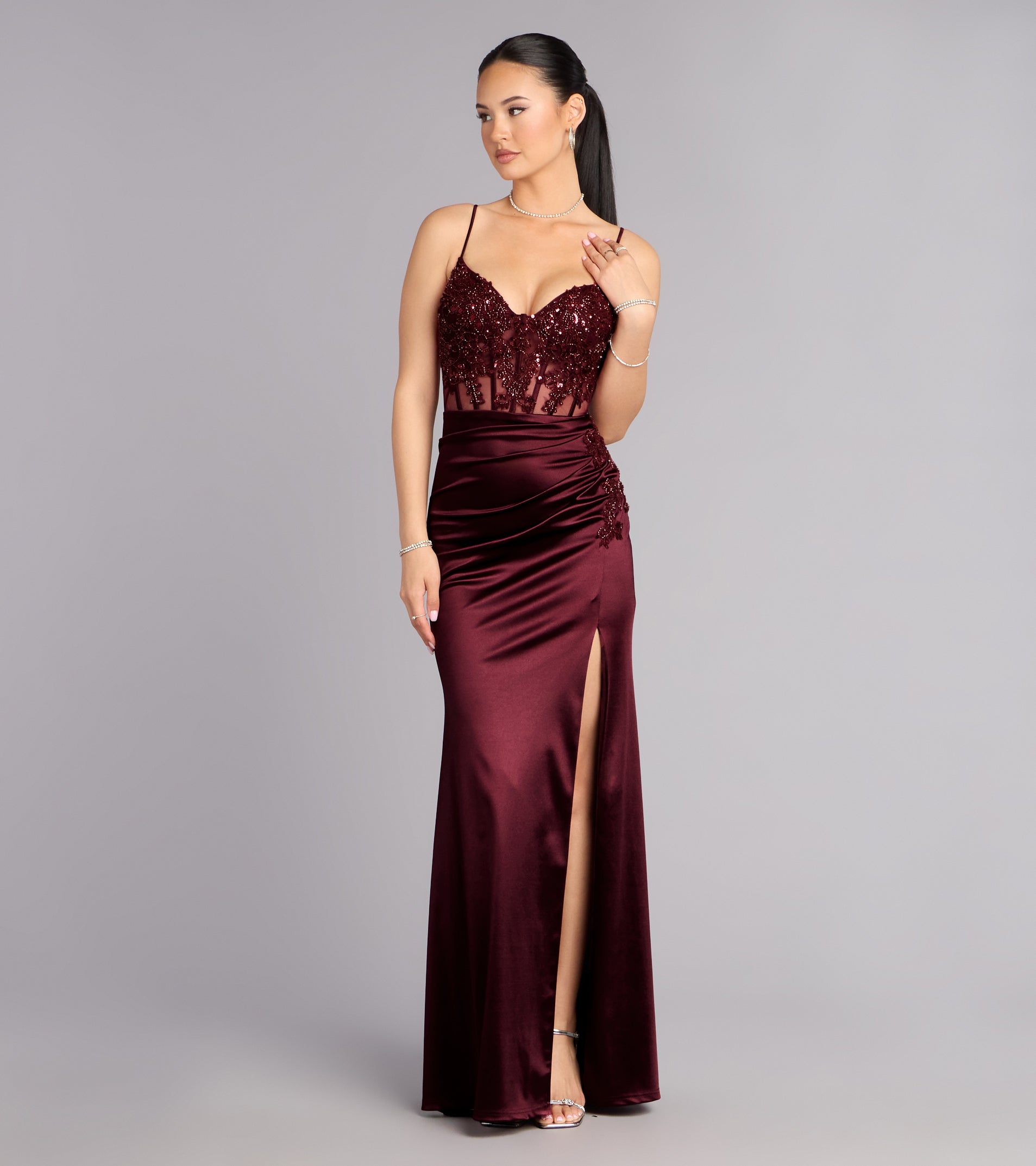 Maura Satin Sequin Corset Formal Dress
