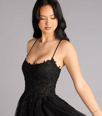 Caitlin Lace-Up Applique A-Line Formal Dress