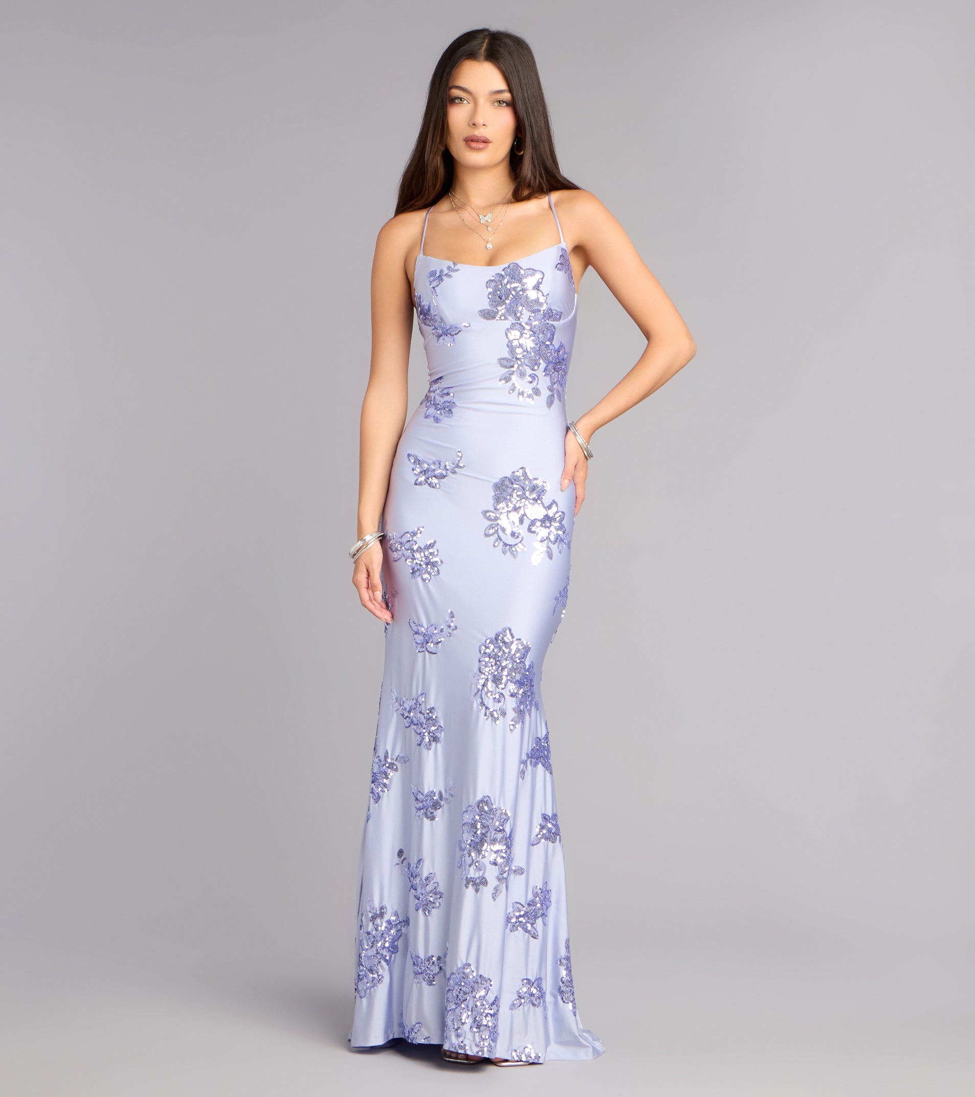 Marissa Sequin Lace-Up Formal Dress