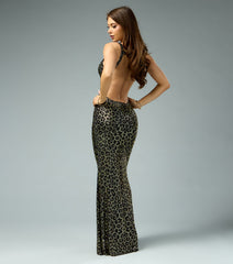Kim Rhinestone Leopard Mermaid Formal Dress