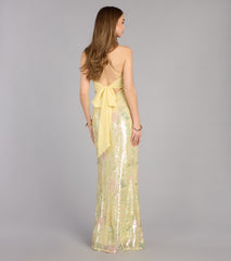 Brinley Bow Back Floral Sequin Column Dress