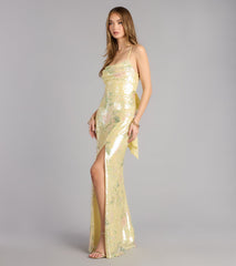 Brinley Bow Back Floral Sequin Column Dress