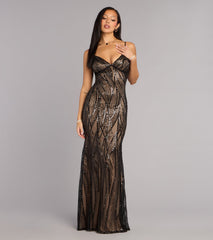 Desiree Sequin Bead Drape Formal Dress