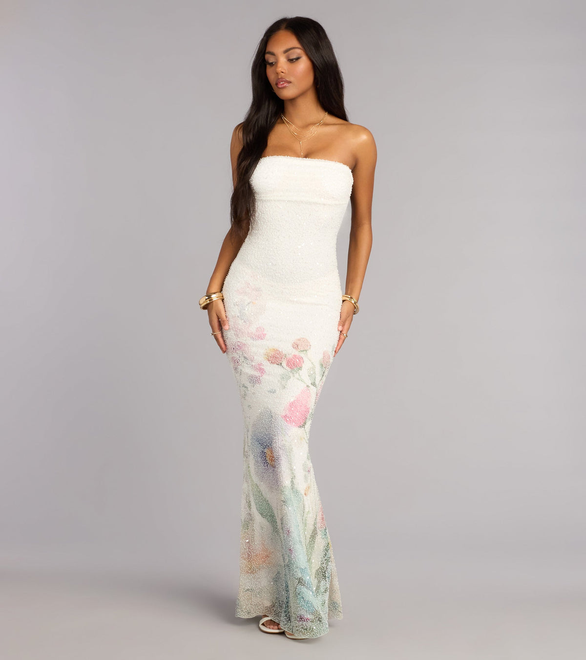 Jenna Floral Bead Mermaid Formal Dress