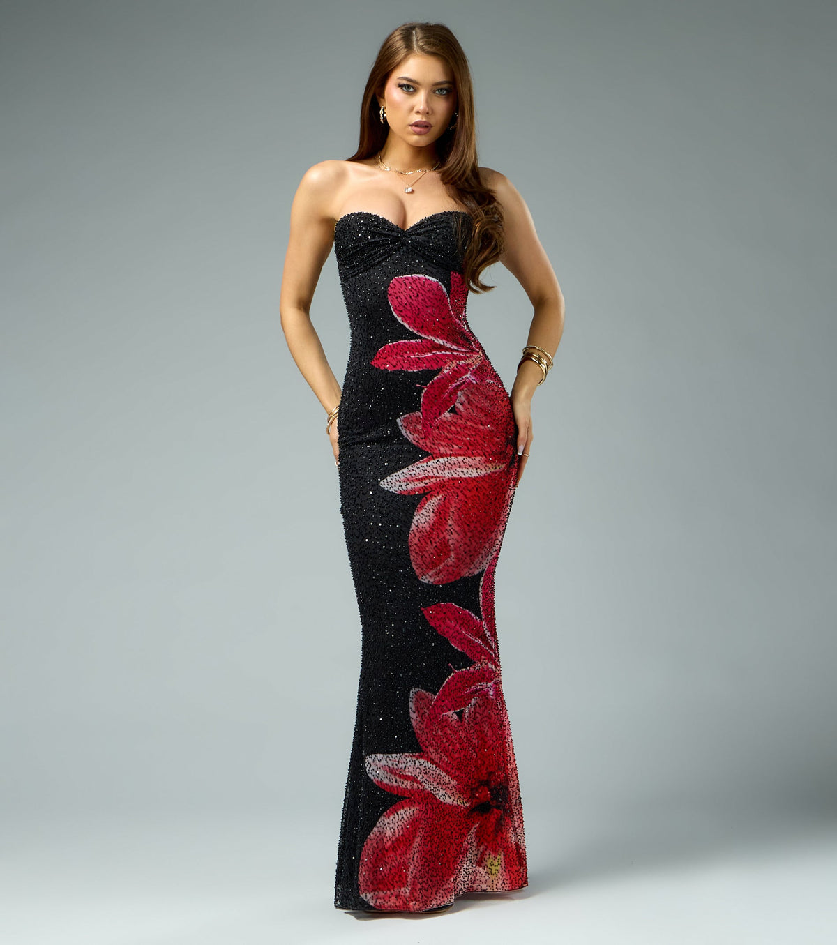 Melony Floral Beaded Formal Dress