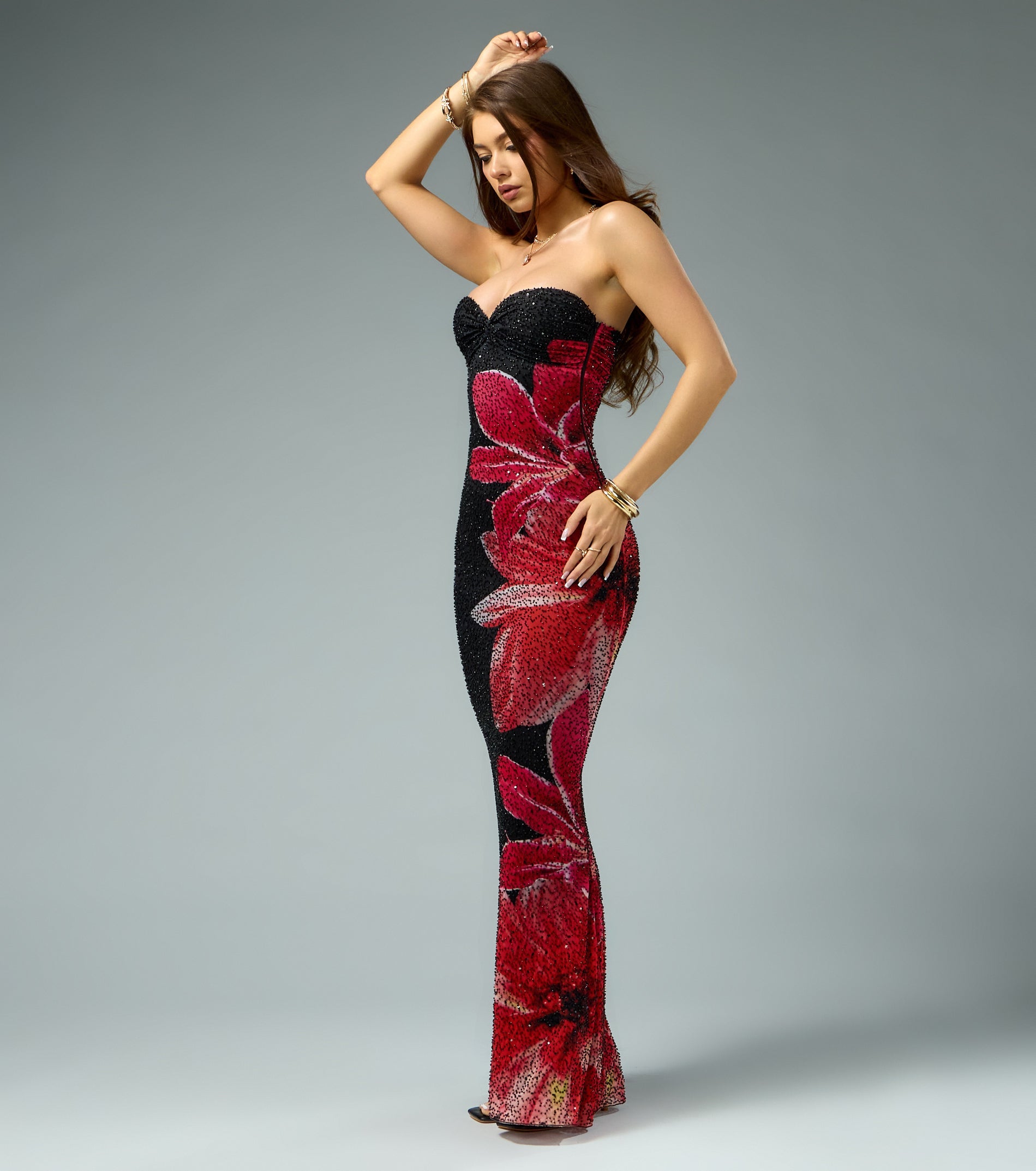 Melony Floral Beaded Formal Dress