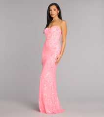 Savanna Floral Sequin Lace-Up Formal Dress
