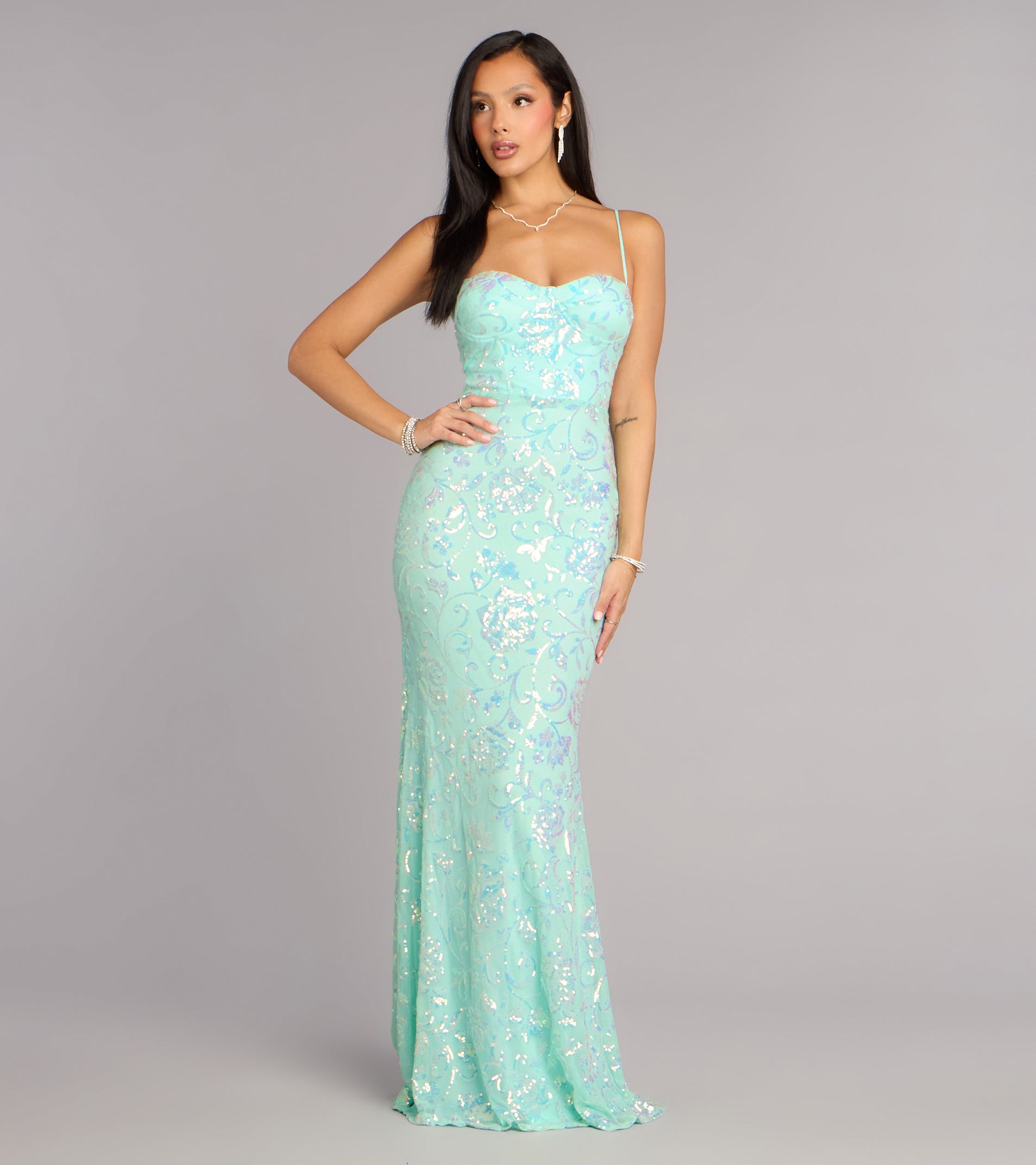 Savanna Floral Sequin Lace-Up Formal Dress