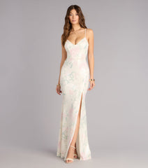 Lacey Floral Sequin Mermaid Formal Dress
