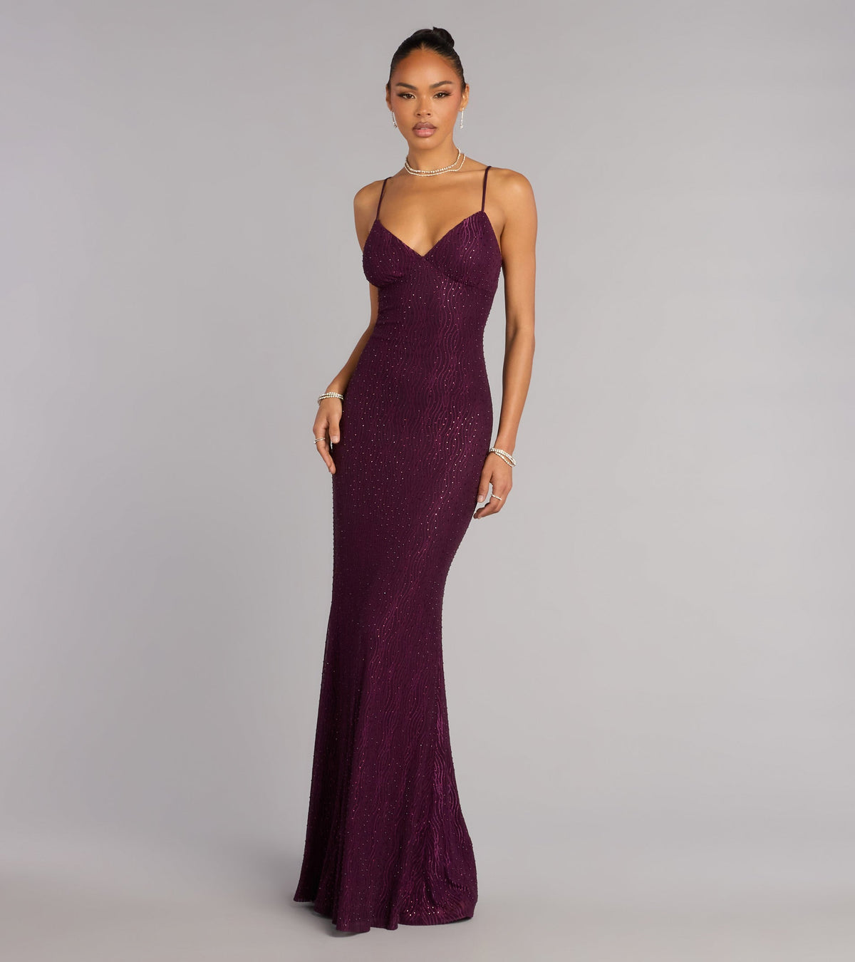 Skylar Rhinestone Tie Back Formal Dress