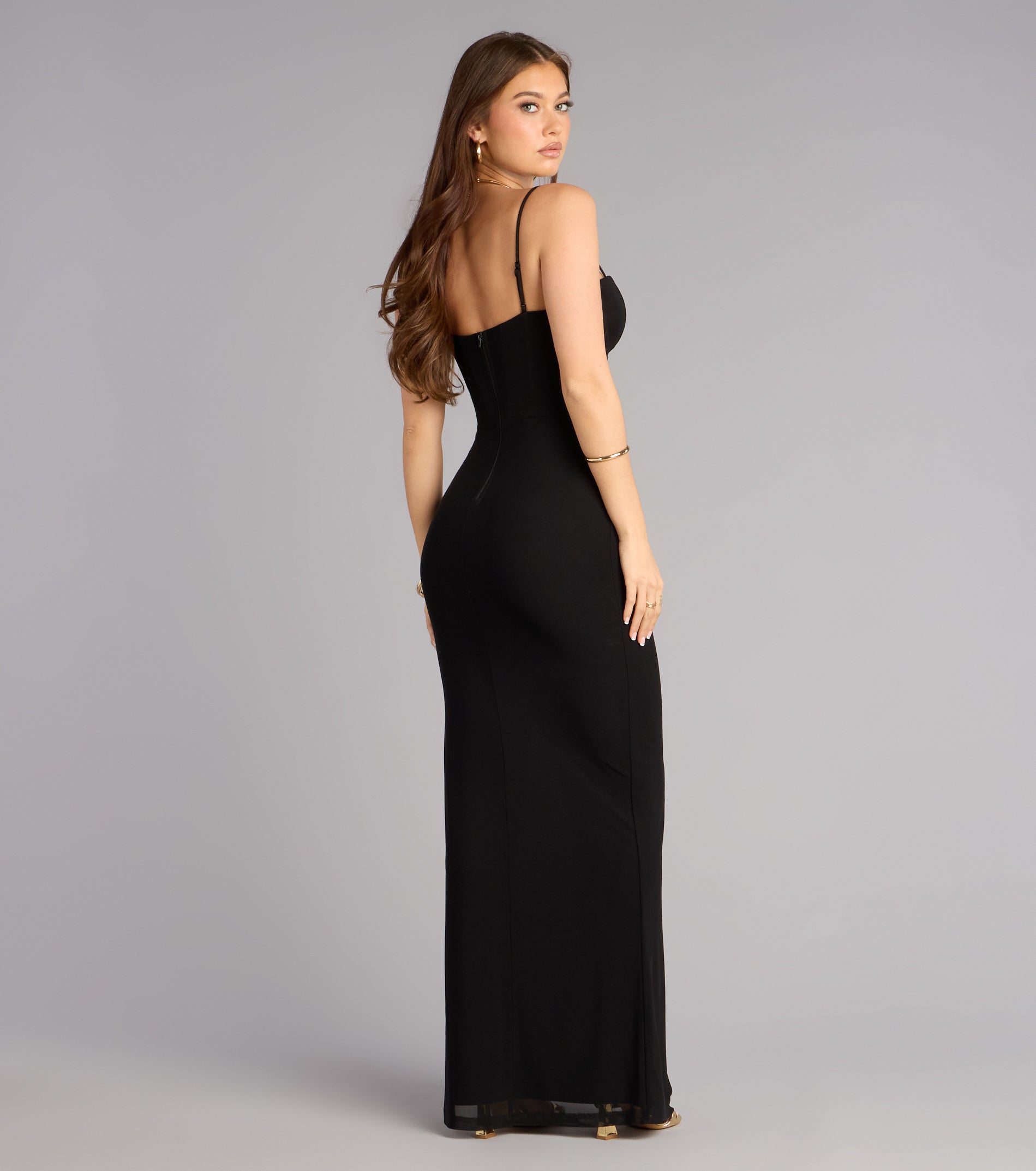 Wendy Mesh Corset Slit Formal Dress