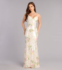 Elora Floral Sequin Lace-Up Mermaid Dress
