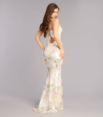 Elora Floral Sequin Lace-Up Mermaid Dress