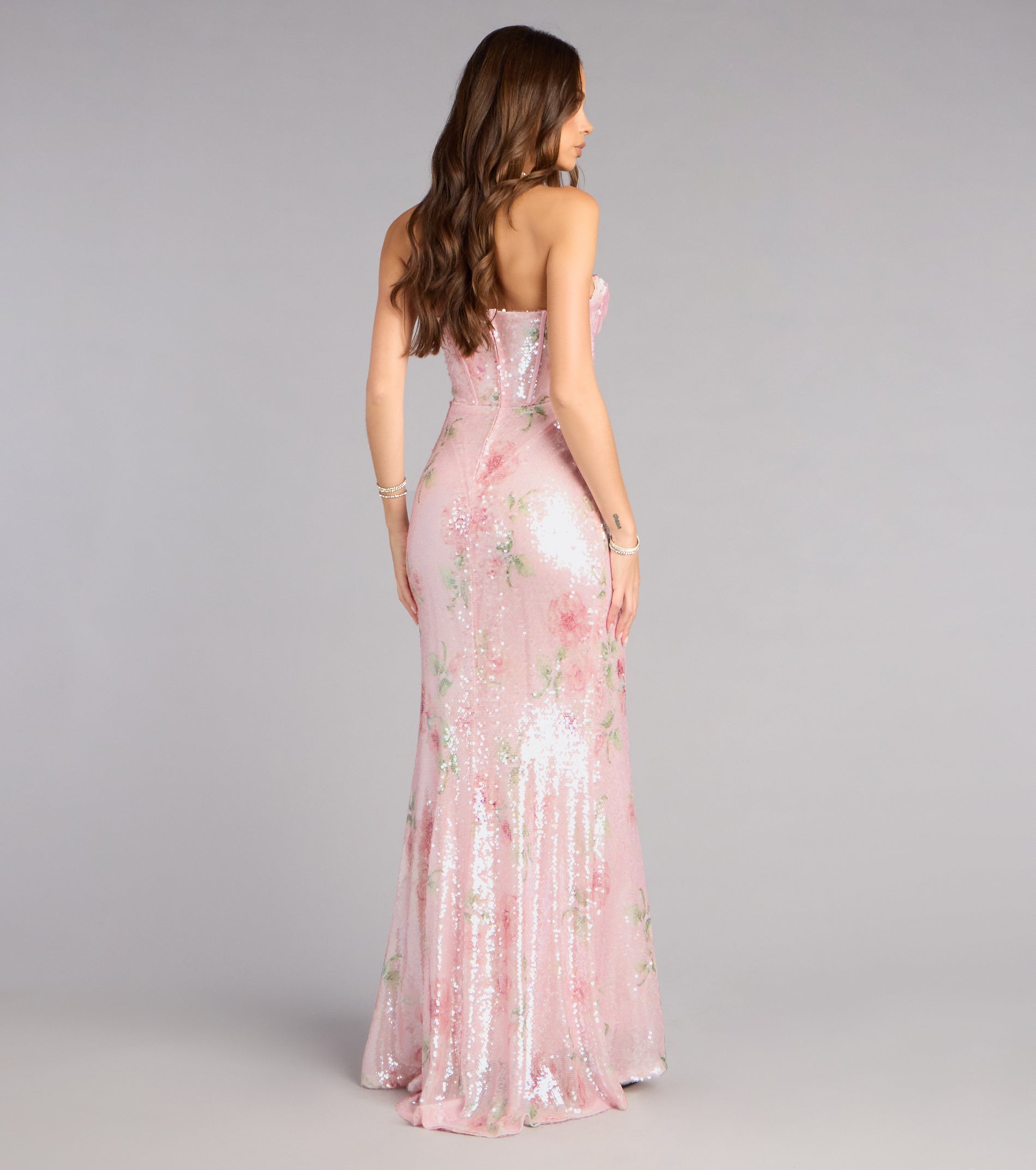 Arely Floral Sequin Corset Formal Dress