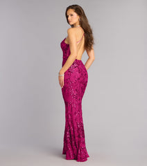 Kaelie Floral Sequin Open Back Mermaid Dress