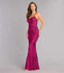 Kaelie Floral Sequin Open Back Mermaid Dress