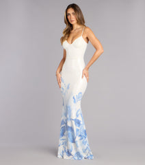 Annie Sequin Floral Lace-Up Formal Dress