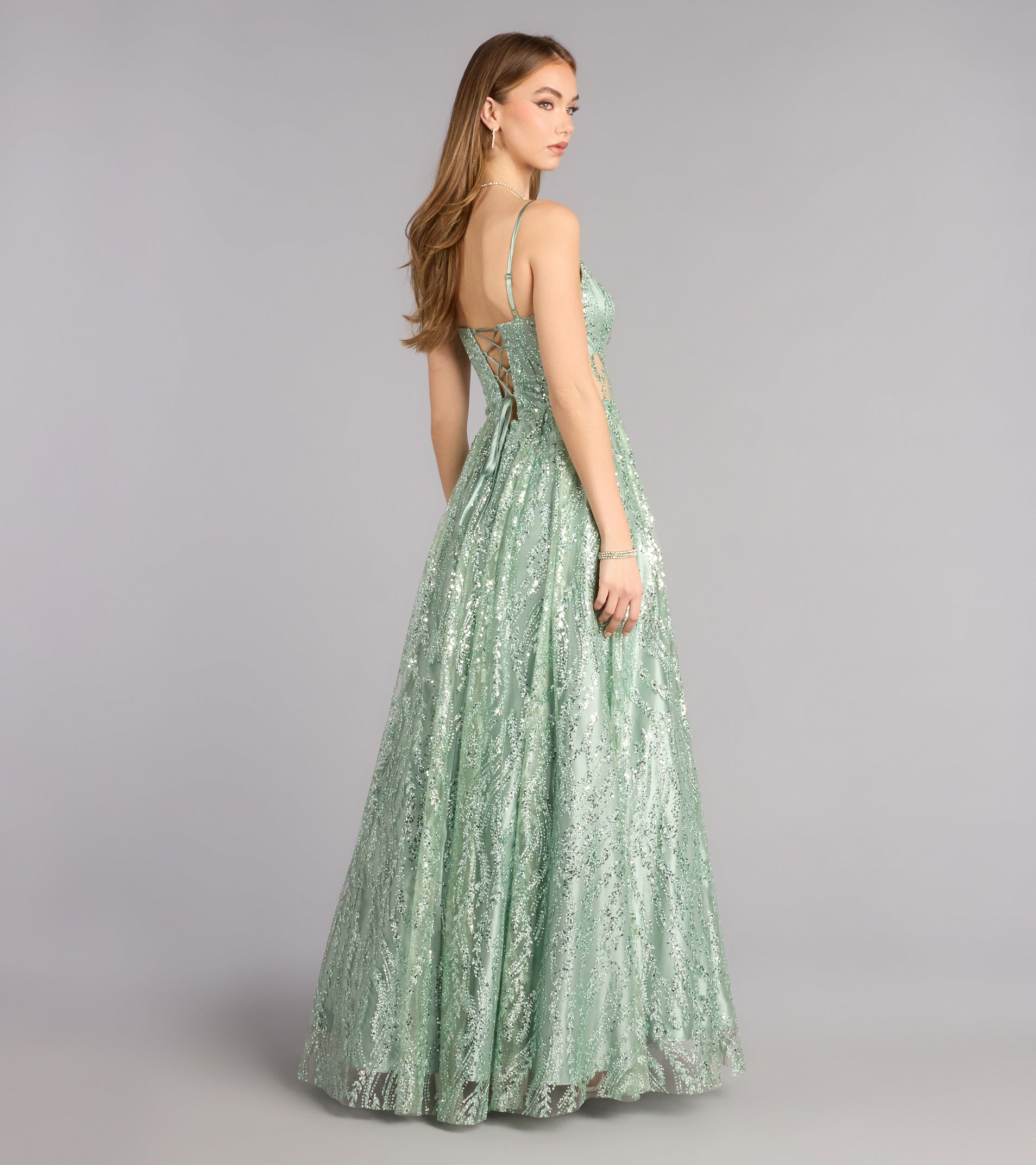 Ivy Glitter Sequin Lace-Up Ball Gown